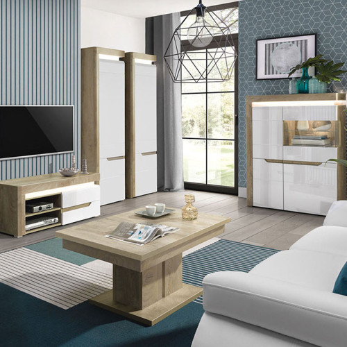 Фото пенала IRMA IM8 BOGFRAN дуб / белый глянец в интерьере гостиной