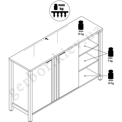 Фото тумби HELIX 2D/140 MEBELBOS – схема з навантаженнями  