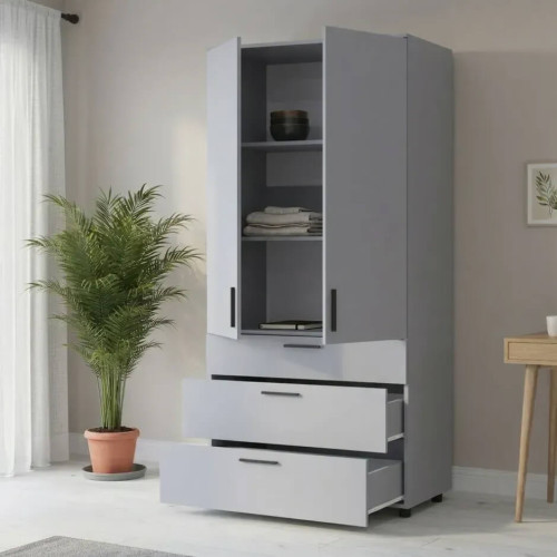 Фото наповнення сірої шафи ТОРН 2 ДСП/3Ш полиці ДОРОС (DOROS) в інтер'єрі 