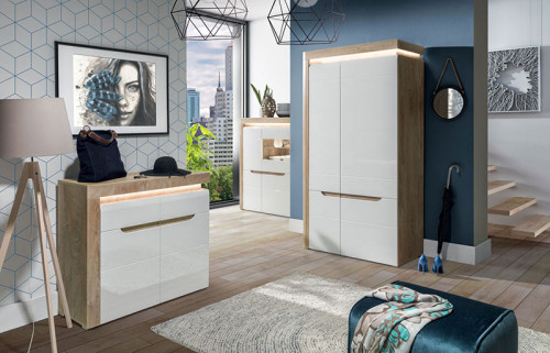 Фото шкафа 2D IRMA IM9 2D BOGFRAN дуб / белый глянец в интерьере прихожей