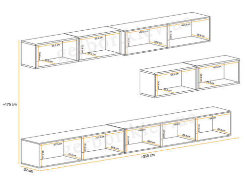 Фото гостиной BLOX XIV ASM MEBLE – схема с внутренними размерами