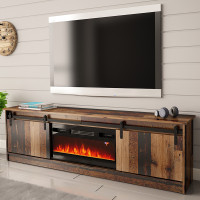 GRANERO CAMA MEBLE Тумба ТВ старе дерево з чорним електрокаміном