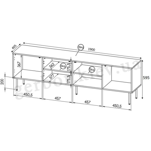 Фото тумби ТВ 190 HOLE CAMA MEBLE чорний – схема з розмірами