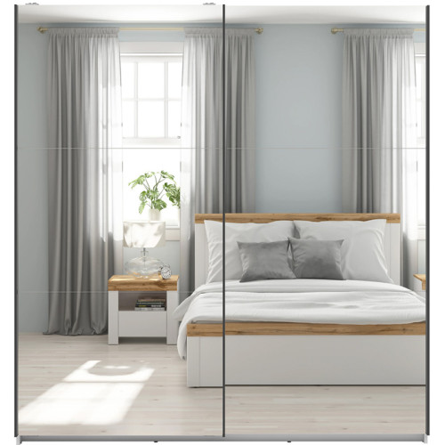 Фото шафи-купе із 2 дзеркалами TETRIX SZF/183/2M BRW білий глянець – вигляд спереду