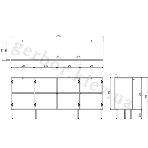 Фото комоду JUTA 200 4D CAMA MEBLE – схема з розмірами