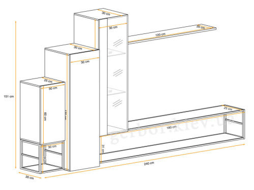 Фото гостиной SWITCH M8 ASM MEBLE – схема с внешними размерами