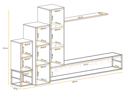 Фото гостиной SWITCH M8 ASM MEBLE – схема с внутренними размерами