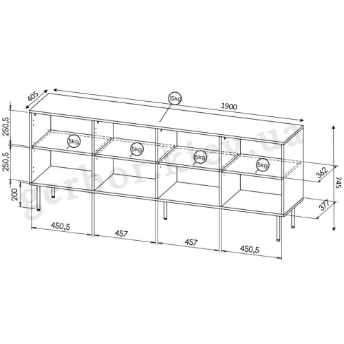 Фото комоду 190 HOLE CAMA MEBLE чорний – схема з розмірами