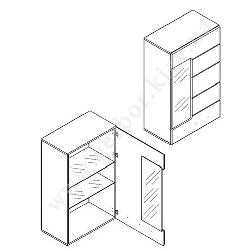 На фото схема навісної вітрини вітальні ЛЕНА Гербор