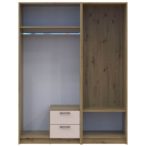 Фото шафи 2 ДСП з вішалкою РОНДІ  ДОРОС (DOROS) 142х52х195 дуб артизан / кашемір – вигляд спереду наповнення