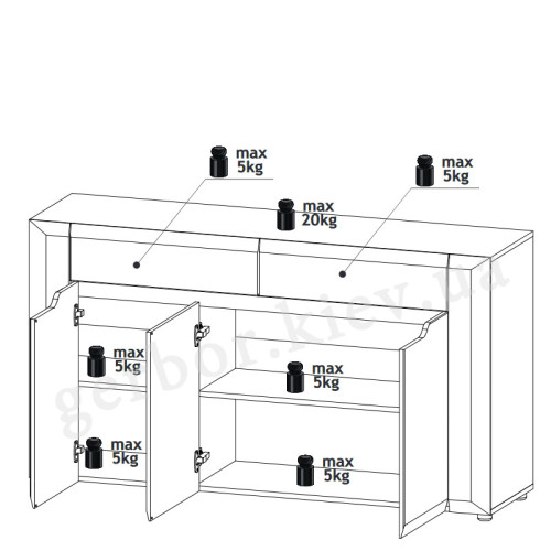 На фото схема наполнения комода BRANDO B3 BOGFRAN