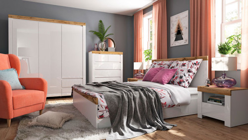 Фото кровати HOLTEN LOZ/180 BRW белый / дуб вотан в интерьере