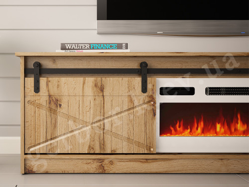 Фото тумби ТВ з електрокаміном GRANERO CAMA MEBLE дуб вотан / білий камін – деталі
