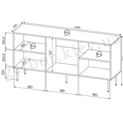 Фото комоду 152 HOLE CAMA MEBLE білий – схема з розмірами