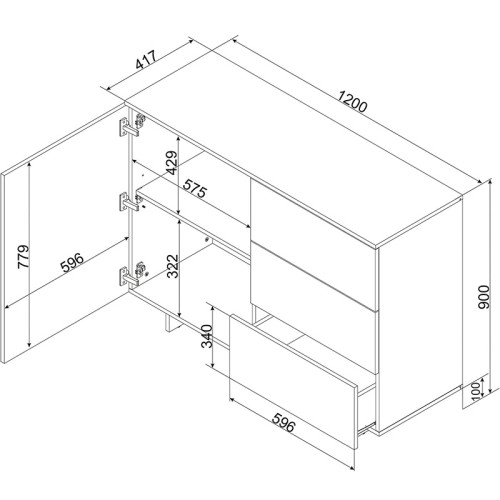Фото комоду ALMA 1D3S CAMA MEBLE – схема з розмірами