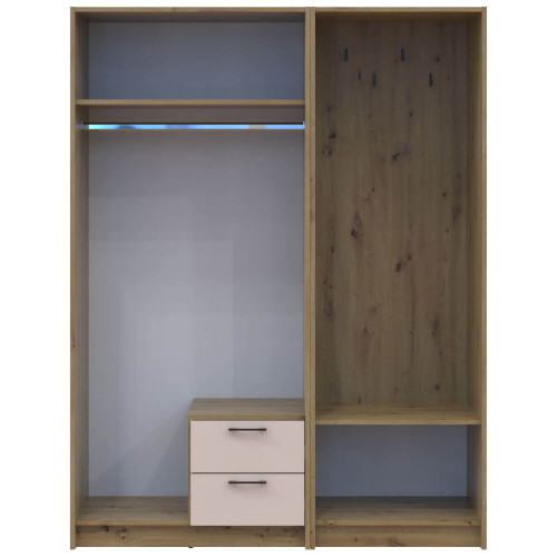 Фото шафи 2 ДСП з вішалкою та дзеркалом РОНДІ  ДОРОС (DOROS) 142х52х195 дуб артизан / кашемір – вигляд спереду наповнення