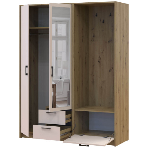 Фото шафи 2 ДСП з вішалкою та дзеркалом РОНДІ  ДОРОС (DOROS) 142х52х195 дуб артизан / кашемір – наповнення