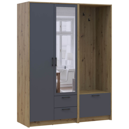 Фото шафи 2 ДСП з вішалкою та дзеркалом РОНДІ  ДОРОС (DOROS) 142х52х195 дуб артизан / графіт – вигляд збоку