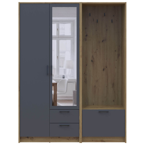 Фото шафи 2 ДСП з вішалкою та дзеркалом РОНДІ  ДОРОС (DOROS) 142х52х195 дуб артизан / графіт – вигляд спереду