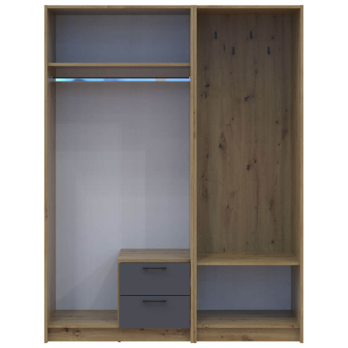 Фото шафи 2 ДСП з вішалкою та дзеркалом РОНДІ  ДОРОС (DOROS) 142х52х195 дуб артизан / графіт – вигляд спереду наповнення