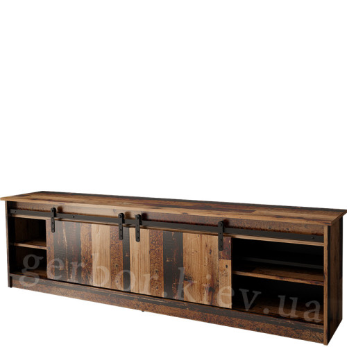 Фото тумби ТВ з електрокаміном GRANERO CAMA MEBLE старе дерево / білий камін – наповнення