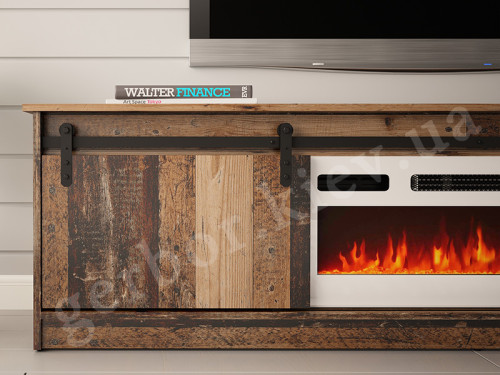 Фото тумби ТВ з електрокаміном GRANERO CAMA MEBLE старе дерево / білий камін – деталі