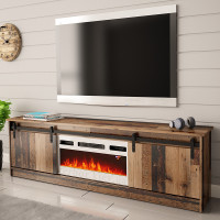 GRANERO CAMA MEBLE Тумба ТВ старе дерево з білим електрокаміном