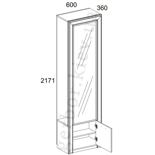 Фото шафки-вішака із дзеркалом SAPORI 1D MEBELBOS – схема з розмірами і наповненням