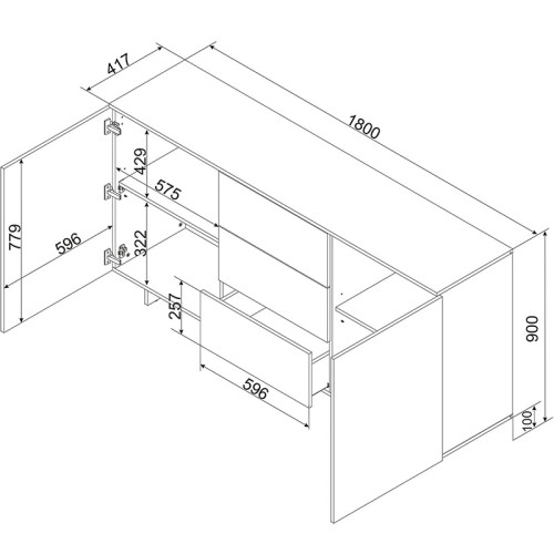 Фото комоду ALMA 2D3S CAMA MEBLE – схема з розмірами