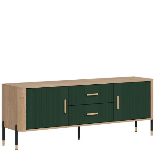 Фото тумби ТВ DANTE DT01 LIVEO дуб кремона торро / зелений / золоті ручки – вигляд збоку