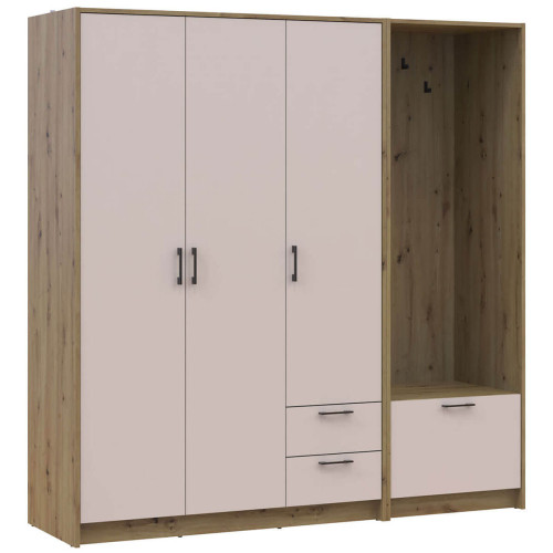 Фото шафи 3 ДСП з вішалкою РОНДІ  ДОРОС (DOROS) 142х52х195 дуб артизан / кашемір – вигляд збоку