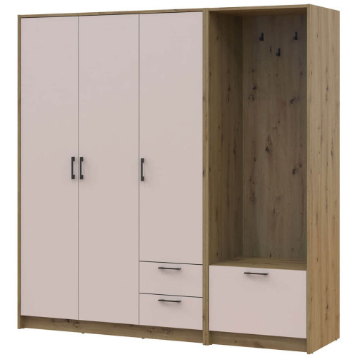 Фото шафи 3 ДСП з вішалкою РОНДІ  ДОРОС (DOROS) 142х52х195 дуб артизан / кашемір