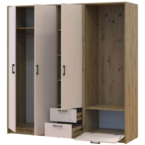 Фото шафи 3 ДСП з вішалкою РОНДІ  ДОРОС (DOROS) 142х52х195 дуб артизан / кашемір – наповнення