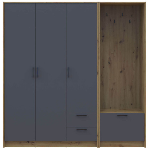 Фото шафи 3 ДСП з вішалкою РОНДІ  ДОРОС (DOROS) 142х52х195 дуб артизан / графіт – вигляд спереду