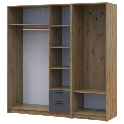 Фото шафи 3 ДСП з вішалкою РОНДІ  ДОРОС (DOROS) 142х52х195 дуб артизан / графіт – вигляд збоку наповнення