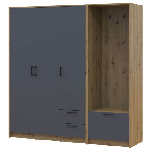 Фото шафи 3 ДСП з вішалкою РОНДІ  ДОРОС (DOROS) 142х52х195 дуб артизан / графіт