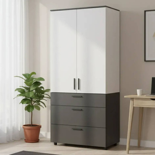 Фото шафи ТОРН 2 ДСП/3Ш полиці ДОРОС (DOROS) антрацит / білий  в інтер'єрі