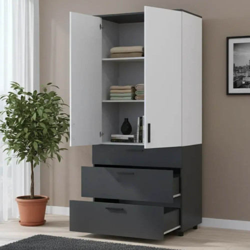 Фото наповнення шафи ТОРН 2 ДСП/3Ш полиці ДОРОС (DOROS) антрацит / білий в інтер'єрі