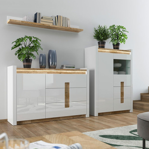 Фото витрины ALAMEDA REG1W1D2S BRW - комплект мебели для гостиной