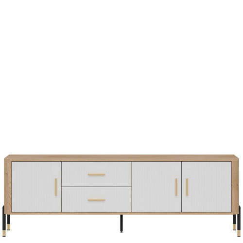 Фото тумби ТВ DANTE DT02 LIVEO дуб кремона торро / білий / золоті ручки – вигляд спереду