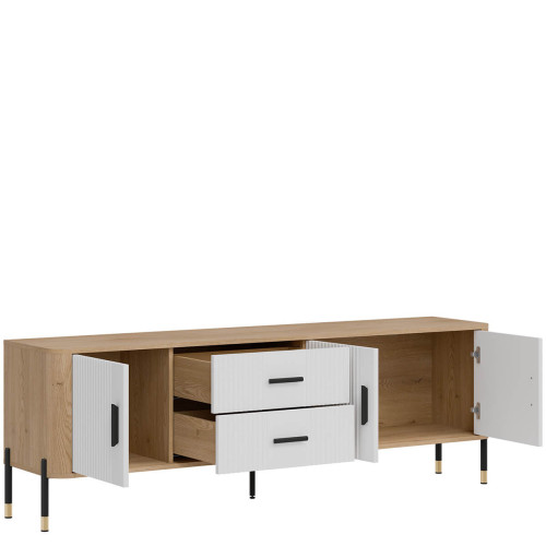 Фото тумби ТВ DANTE DT02 LIVEO дуб кремона торро / білий / чорні ручки – вигляд збоку наповнення