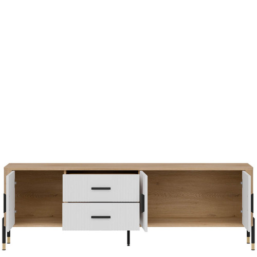 Фото тумби ТВ DANTE DT02 LIVEO дуб кремона торро / білий / чорні ручки – вигляд спереду наповнення