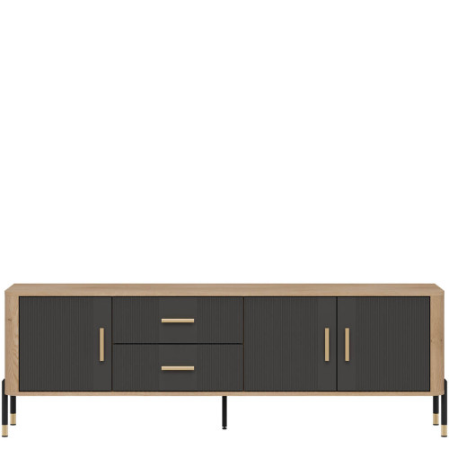 Фото тумби ТВ DANTE DT02 LIVEO дуб кремона торро / антрацит / золоті ручки – вигляд спереду