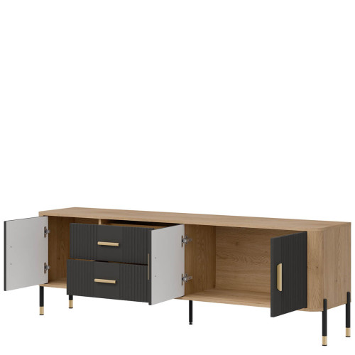 Фото тумби ТВ DANTE DT02 LIVEO дуб кремона торро / антрацит / золоті ручки – наповнення