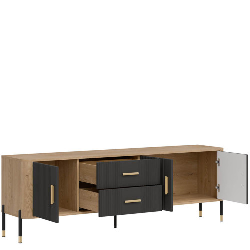 Фото тумби ТВ DANTE DT02 LIVEO дуб кремона торро / антрацит / золоті ручки – вигляд збоку наповнення