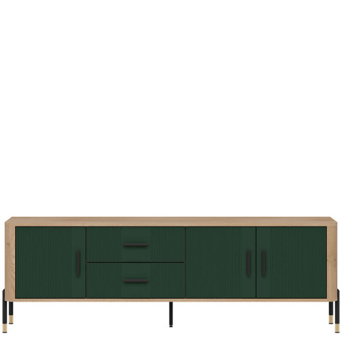 Фото тумби ТВ DANTE DT02 LIVEO дуб кремона торро / зелений / чорні ручки – вигляд спереду