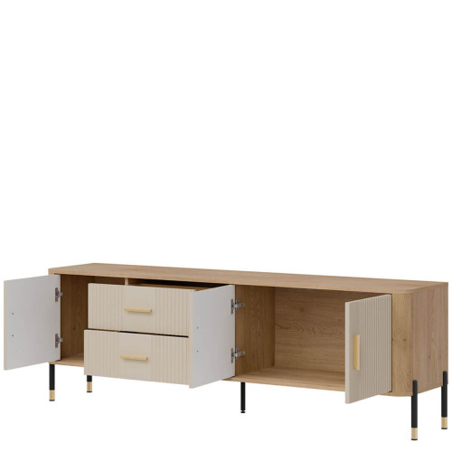 Фото тумби ТВ DANTE DT02 LIVEO дуб кремона торро / кашемір / золоті ручки – наповнення