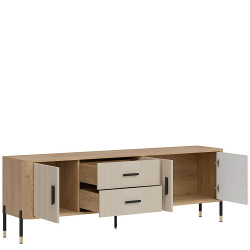 Фото тумби ТВ DANTE DT02 LIVEO дуб кремона торро / кашемір / чорні ручки – вигляд збоку наповнення