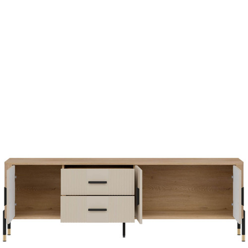 Фото тумби ТВ DANTE DT02 LIVEO дуб кремона торро / кашемір / чорні ручки – вигляд спереду наповнення