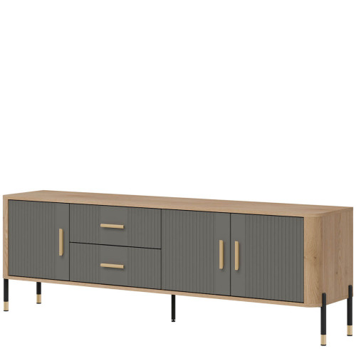 Фото тумби ТВ DANTE DT02 LIVEO дуб кремона торро / сірий / золоті ручки